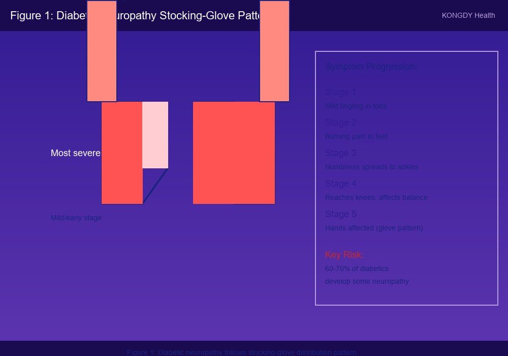 Diagram showing stocking-glove distribution pattern of diabetic peripheral neuropathy in feet and hands